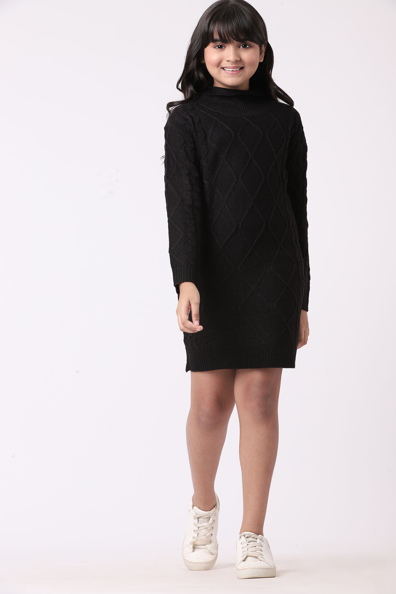 Black Self Design Winter Dress, Black, image 1